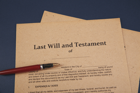Notarys public pen and stamp on testament and last will. Notary publicの写真素材