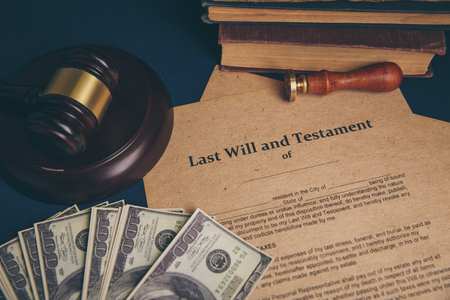 Notarys public pen and stamp on testament and last will. Notary publicの写真素材