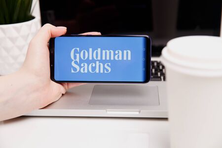 Tula, Russia - February 18, 2019: Goldman Sachs logo seen displayed on phone