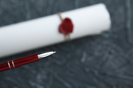 Notary's public pen and stamp on testament and last will. Notary public toolsの写真素材