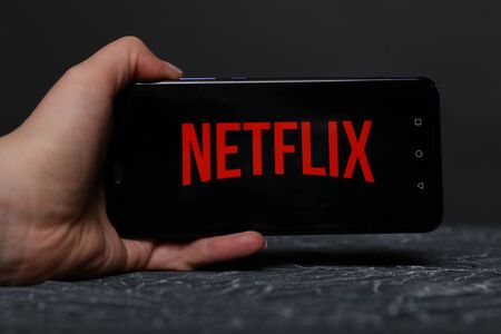 Tula, Russia - March 25, 2019: Netflix on phone display.のeditorial素材