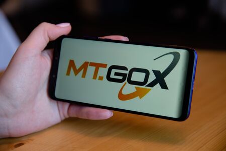 Tula, Russia - March 25, 2019: MT.GOX on phone display.