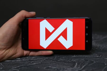 Tula, Russia - May 12 , 2019: Moscow Exchange on phone display.のeditorial素材