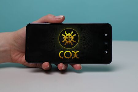 Tula, Russia - May 12 , 2019: COX Messenger on phone display.のeditorial素材