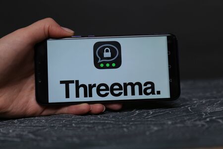 Tula, Russia - May 12 , 2019: Threema on phone display.のeditorial素材