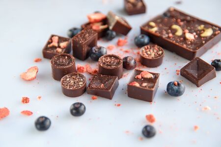 Raw Vegan Handmade Chocolate with nuts and dried fruitsの写真素材