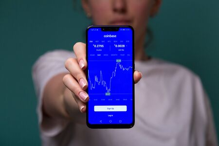 Tula, Russia 17. 06 2019 Coinbase on the phone display.のeditorial素材