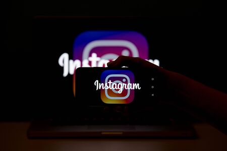 Tula, Russia 17. 06 2019 Instagram on the laptop and phone display.のeditorial素材