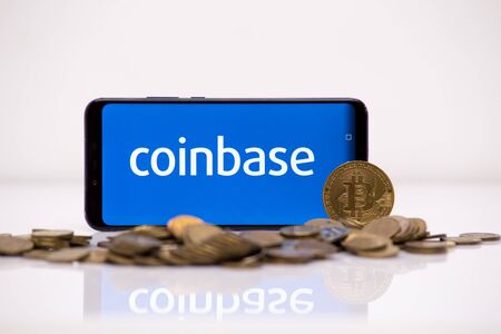 Tula 2.08.2019 Coinbase on the phone display.のeditorial素材
