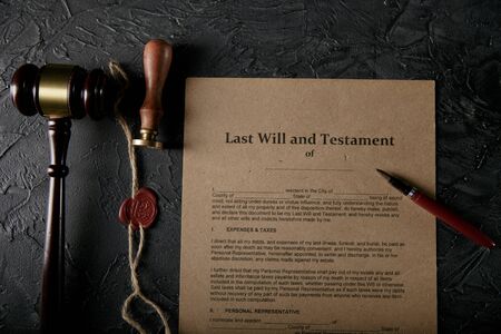 Notarys public pen and stamp on testament and last will. Notary public toolsの写真素材