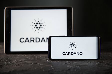 Tula 24 09 2019: CARDANO on the tablet and phone display.のeditorial素材