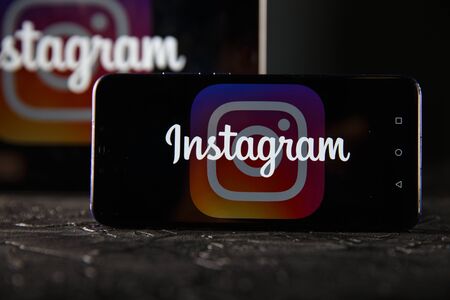 Tula 24 09 2019: Instagram on the tablet and phone display.のeditorial素材