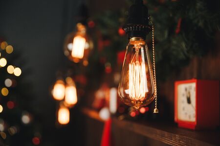 Beautiful holdiay decorated room with Christmas tree with presents under itの写真素材