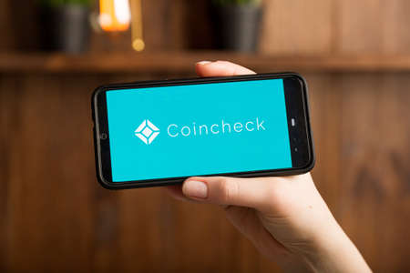 Tula Russia 16.01.20 Coincheck on the phone display isolated.のeditorial素材