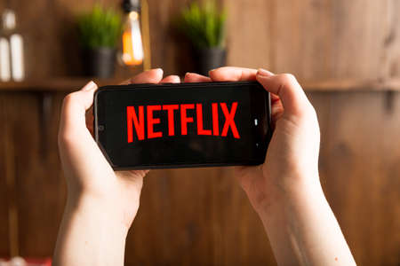 Tula Russia 16.01.20 NETFLIX on the phone display isolated.のeditorial素材