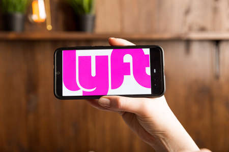 Tula Russia 16.01.20 lyft on the phone display isolated.のeditorial素材