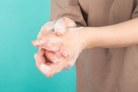 Prevention of virus concept. washing hands isolated.