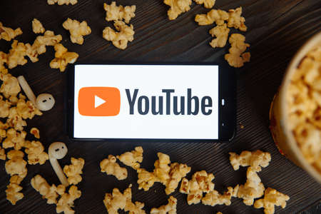 Tula Russia 16.01.20 YouTube logo on the front view Apple MacBook Pro screen. YouTube presentation concept. YouTube is a video-sharing site allows users to upload, view, and share videos.のeditorial素材