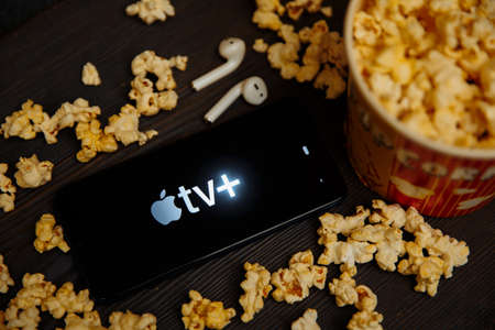 Tula Russia 16.01.20: Apple tv on the phone screen.のeditorial素材