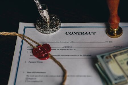 Notarys public pen and stamp on testament and last will. Notary public toolsの写真素材