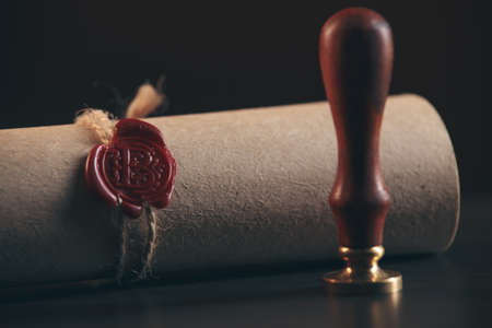 Notarys public pen and stamp on testament and last will. Notary publicの写真素材