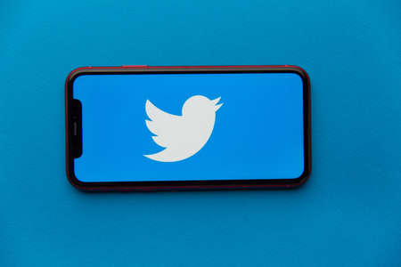 Tula, Russia - September 08, 2020: Twitter logo on iPhone displayのeditorial素材
