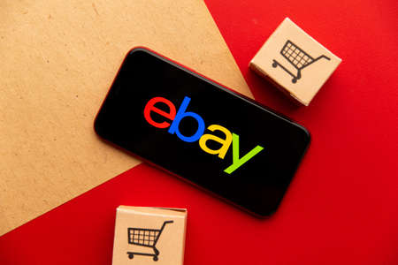 Tula, Russia - September 08, 2020: Ebay app  on iPhone display