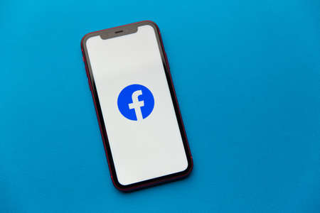 Tula, Russia - September 08, 2020: Facebook app logo on iPhone displayのeditorial素材
