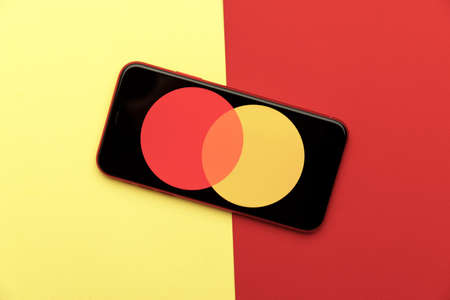 Tula, Russia - January 28, 2020: Mastercard logo on iPhone displayのeditorial素材