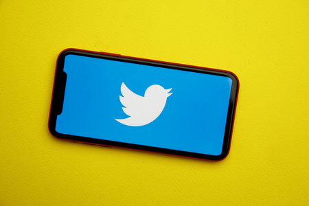 Tula, Russia - January 28, 2020: Twitter logo on iPhone displayのeditorial素材