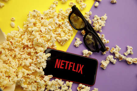 Tula, Russia - January 28, 2020: Netflix logo on iPhone displayのeditorial素材