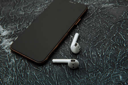 Tula Russia 16.01.20: Apple AirPods wireless Bluetooth headphones for Apple iPhone. New Apple...