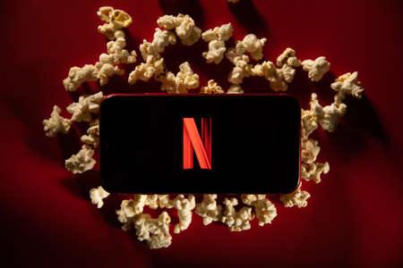 Tula, Russia - March 02, 2021: Netflix logo on iPhone displayのeditorial素材