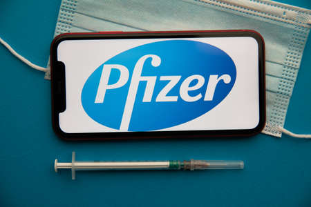 Tula, Russia - September 07, 2021: Pfizer logo on iPhone displayのeditorial素材