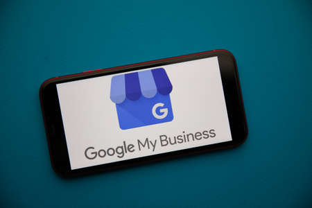 Tula, Russia - September 07, 2021: Google My Business logo on iPhone displayのeditorial素材
