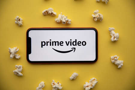 Tula, Russia - September 07, 2021: Prime Video logo on iPhone displayのeditorial素材