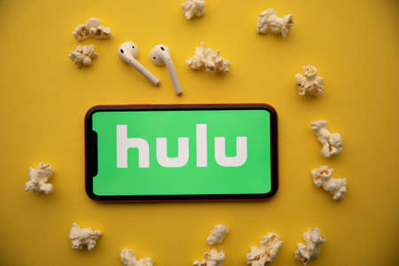 Tula, Russia - September 07, 2021: HULU logo on iPhone displayのeditorial素材