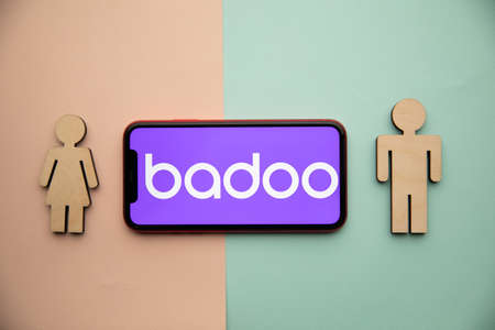 Tula, Russia - September 07, 2021: Badoo app logo on iPhone displayのeditorial素材