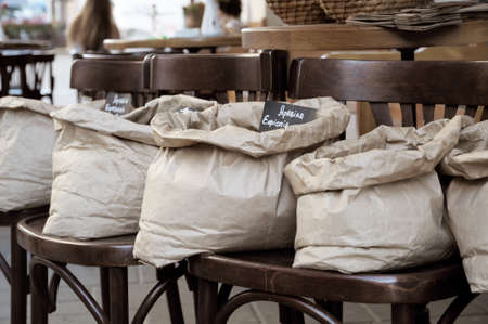 coffee beans in bagの写真素材