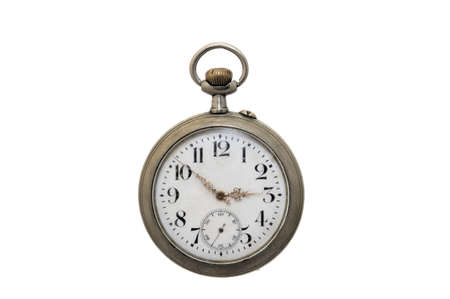 Old pocket clock isolated white background