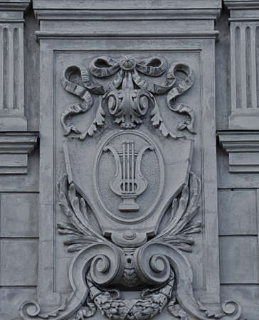 Bas-relief on facade of Lviv State Academic Opera and Ballet Theatre. Theatre was built in classical tradition of Renaissance and Baroque architecture (Viennese neo-Renaissance style). Ukraine.のeditorial素材