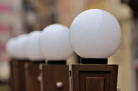 A photo of round white lampsの写真素材