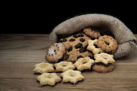 Traditional  cookies on rustic wooden table.の写真素材