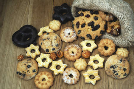 Traditional  cookies on rustic wooden table.の写真素材