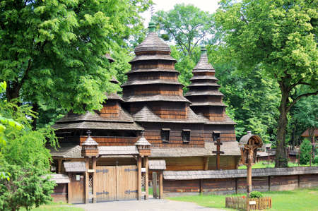 Vintage Christian wooden church, Ukraine, Lviv Museumの写真素材