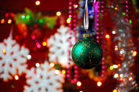 Christmas decorations against lights background . Christmas balls .の写真素材