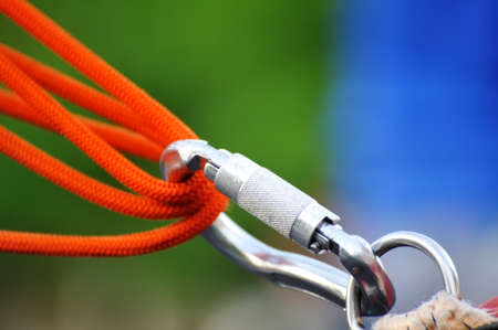 Climbing sports image of a carabiner on a ropeの写真素材