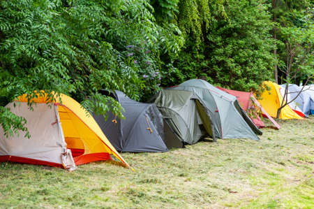 Camping and tent under the forest. Camping tent in a camping in a forestの写真素材