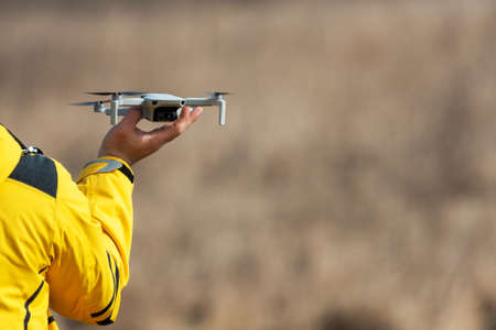 The flight of the copter. Video shooting from the sky. Modern technology for photography, video...