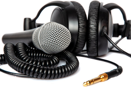 Headphone and microphone isolated on white background. musical concept.の写真素材